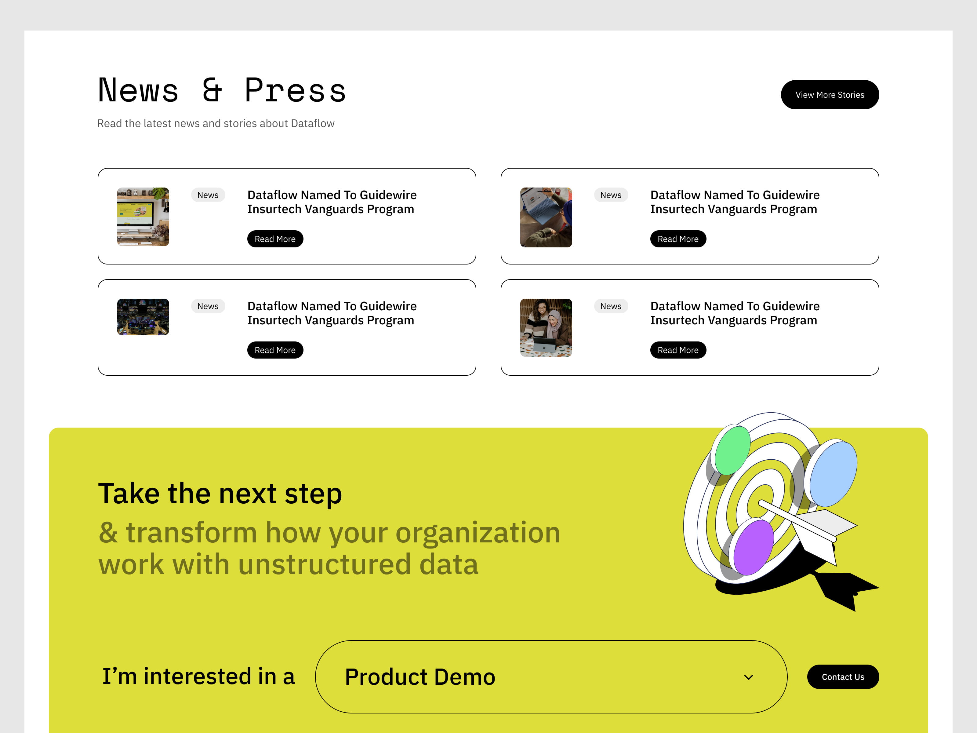 Dataflow SaaS website UI - feature section with grid-based layout