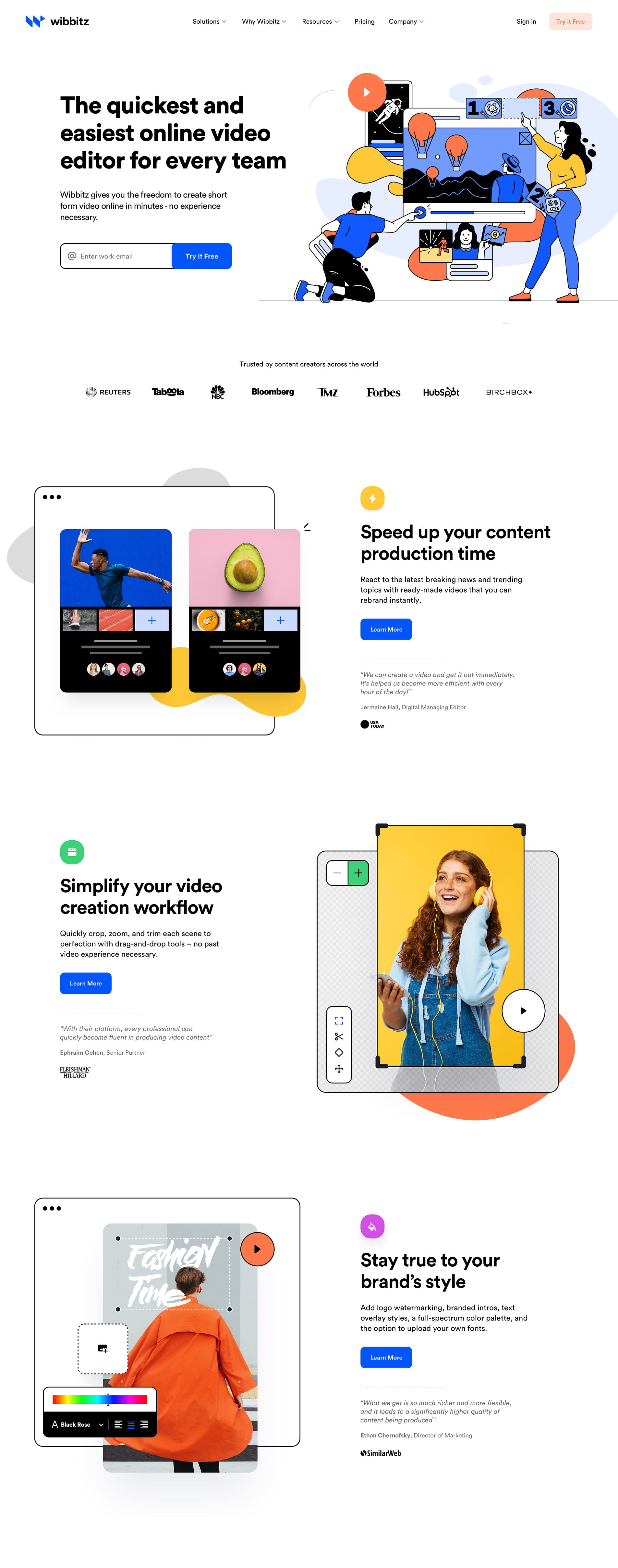 Wibbitz full page website design - conversion-optimized layout